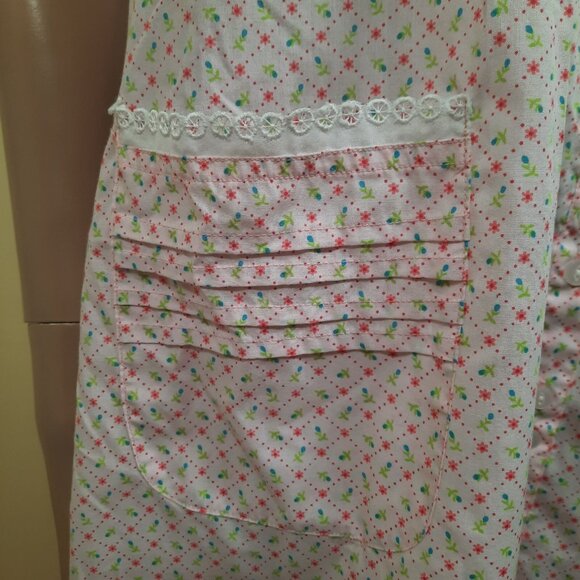 Vintage Pink Floral Cotton Nightgown Long Sleeveless Ruffled Pockets Cottagecore - Picture 4 of 9